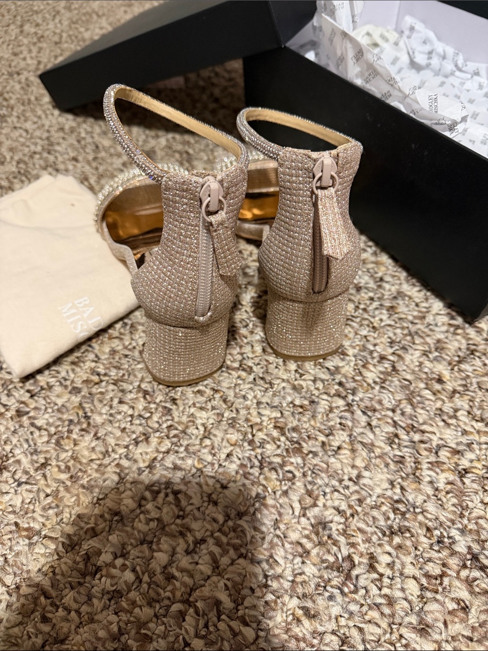 Badgley Mischka Champagne Rhinestone Ankle-Strap Heels - Picture 3 of 3